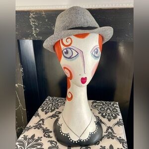 H&M Grey & Black Fedora Hat – Linen & Cotton Blend – Size L (60)